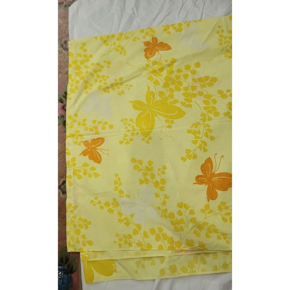 Vintage Twin Springmaid Wondercale No Iron Percale Yellow Butterfly Orange 70's